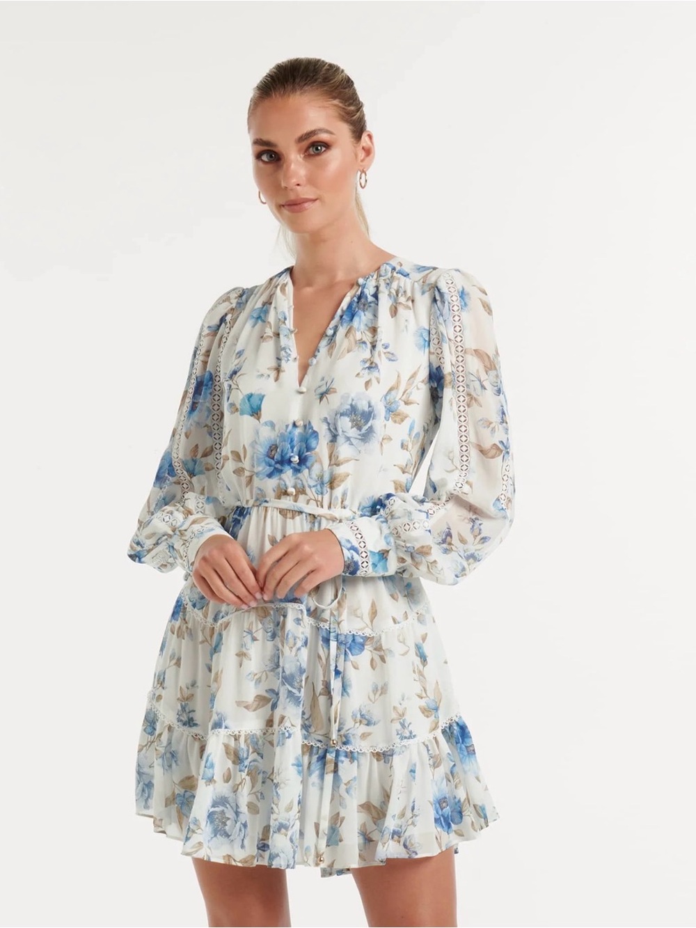 Forever New Size 2 Valerie Trim Skater Blue Floral Mini Flare Dress